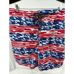 Speedo Mens Swim Trunks Shorts XL American Flag Print Elastic Waist Drawstring